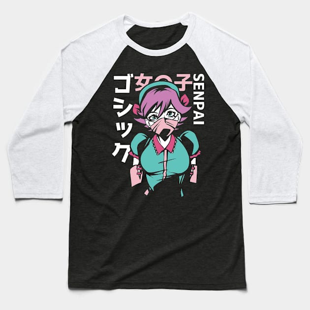 PASTEL GOTH ANIME GIRL Baseball T-Shirt by madeinchorley